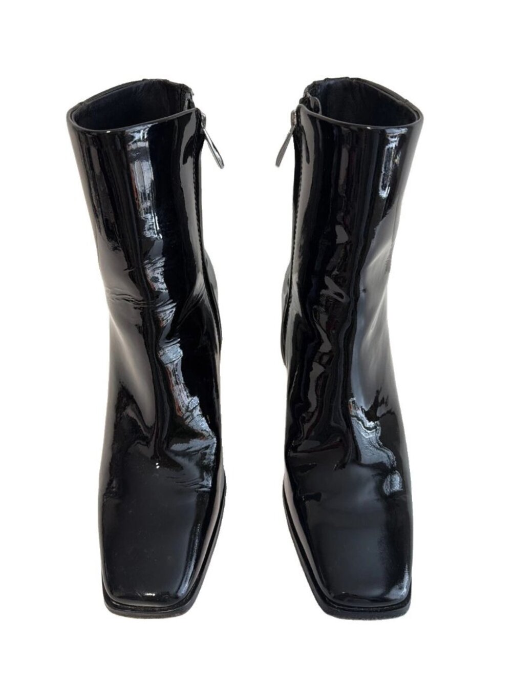 PAIGE Farah Patent Leather Boots Women 9 Black Square Toe Block Heel Zip Booties
